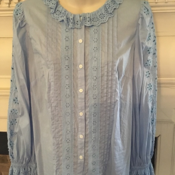 J Crew Women’s Blue Eyelite Long Sleeve Blouse Sz Small $118 - Picture 3 of 10